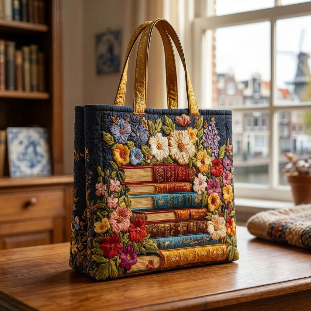 Ambachtelijke Tas - Bloemenprint en Boeken - afbeelding 3
