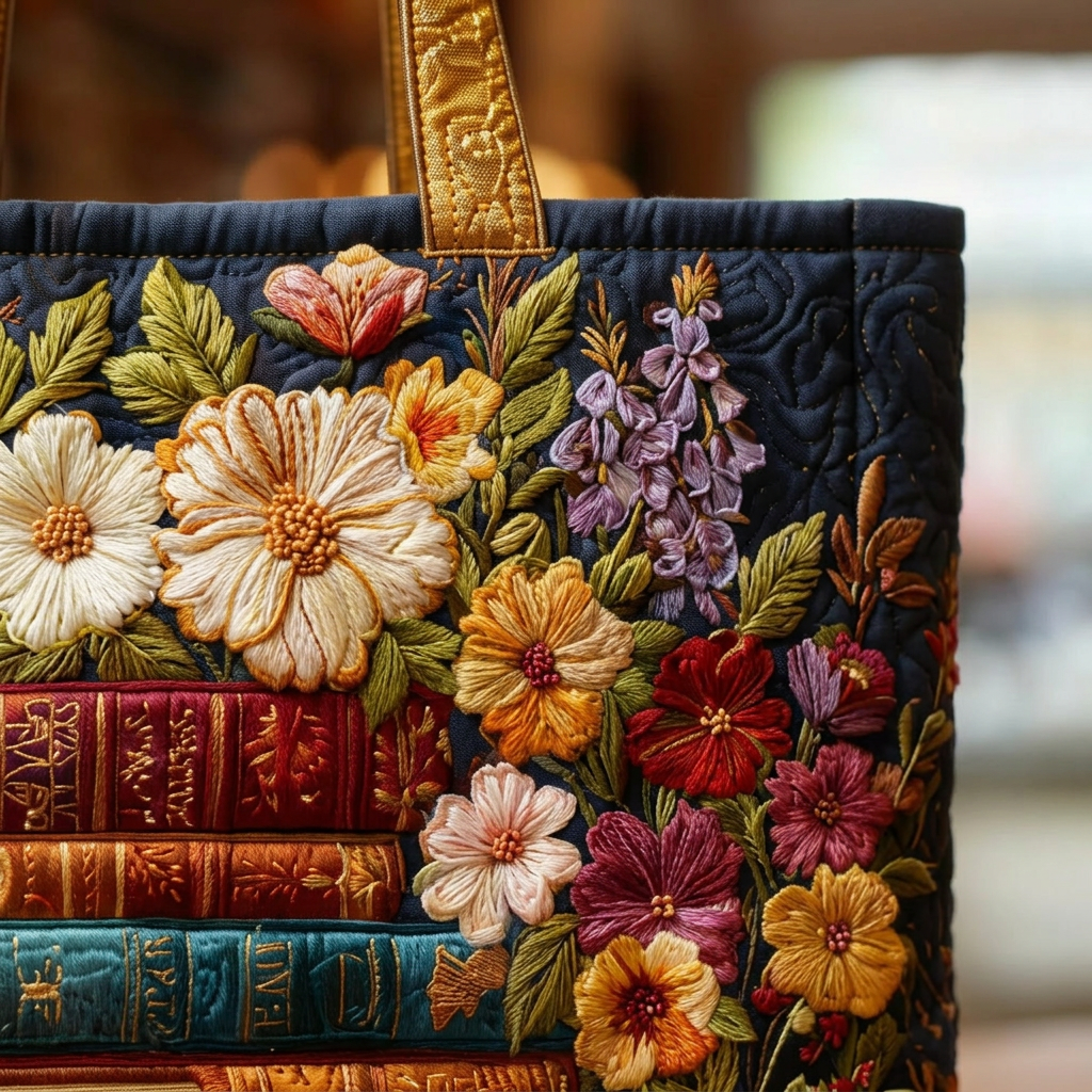 Ambachtelijke Tas - Bloemenprint en Boeken - afbeelding 4