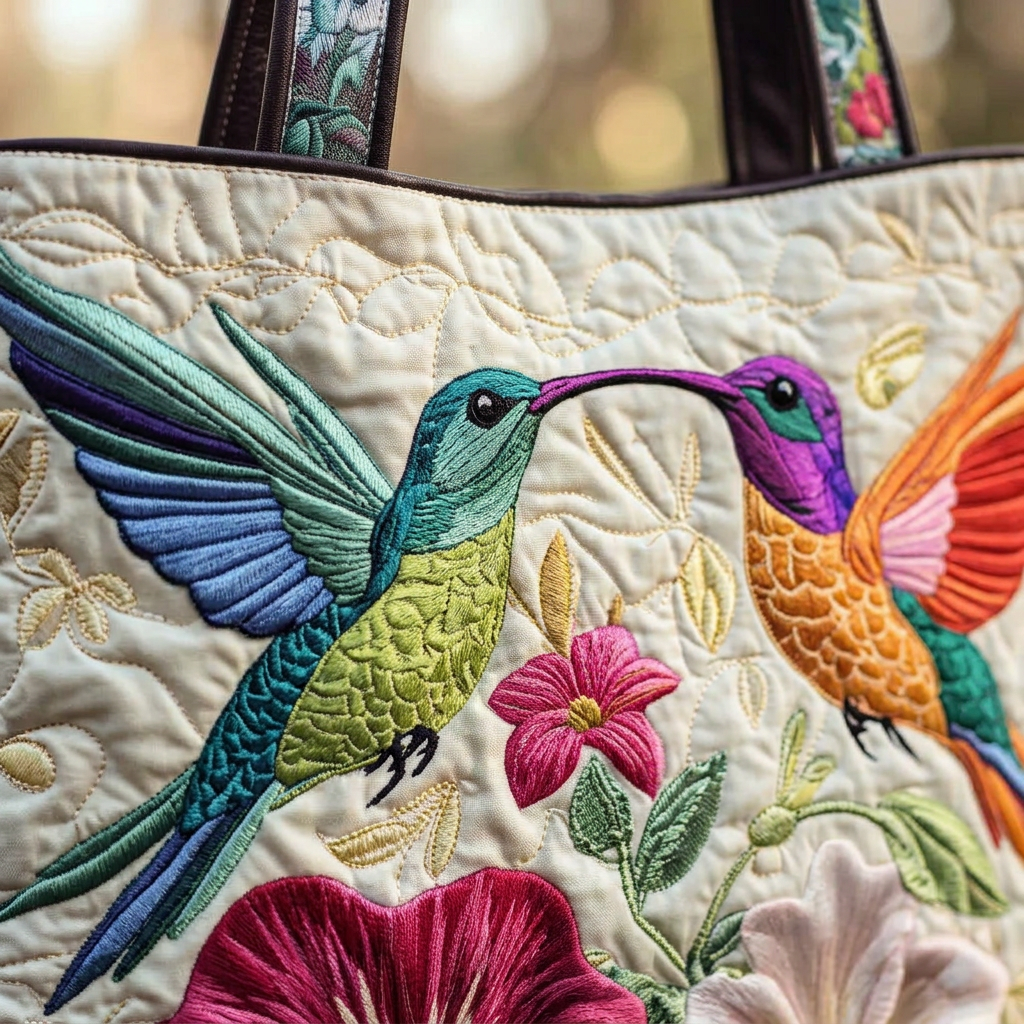 Gewatteerde Tas - Kolibrie en Witte Bloemen - afbeelding 4