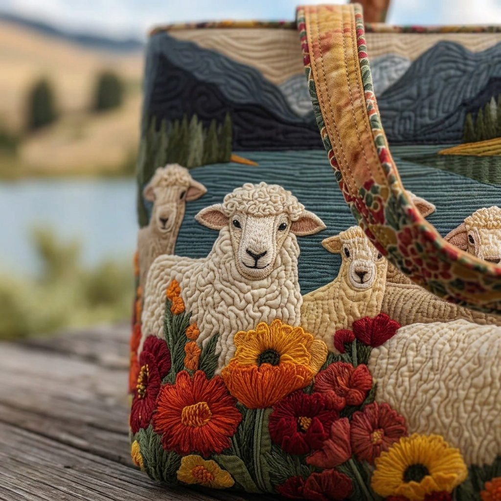 Ambachtelijke Tas - Schapen bij het Meer - afbeelding 3