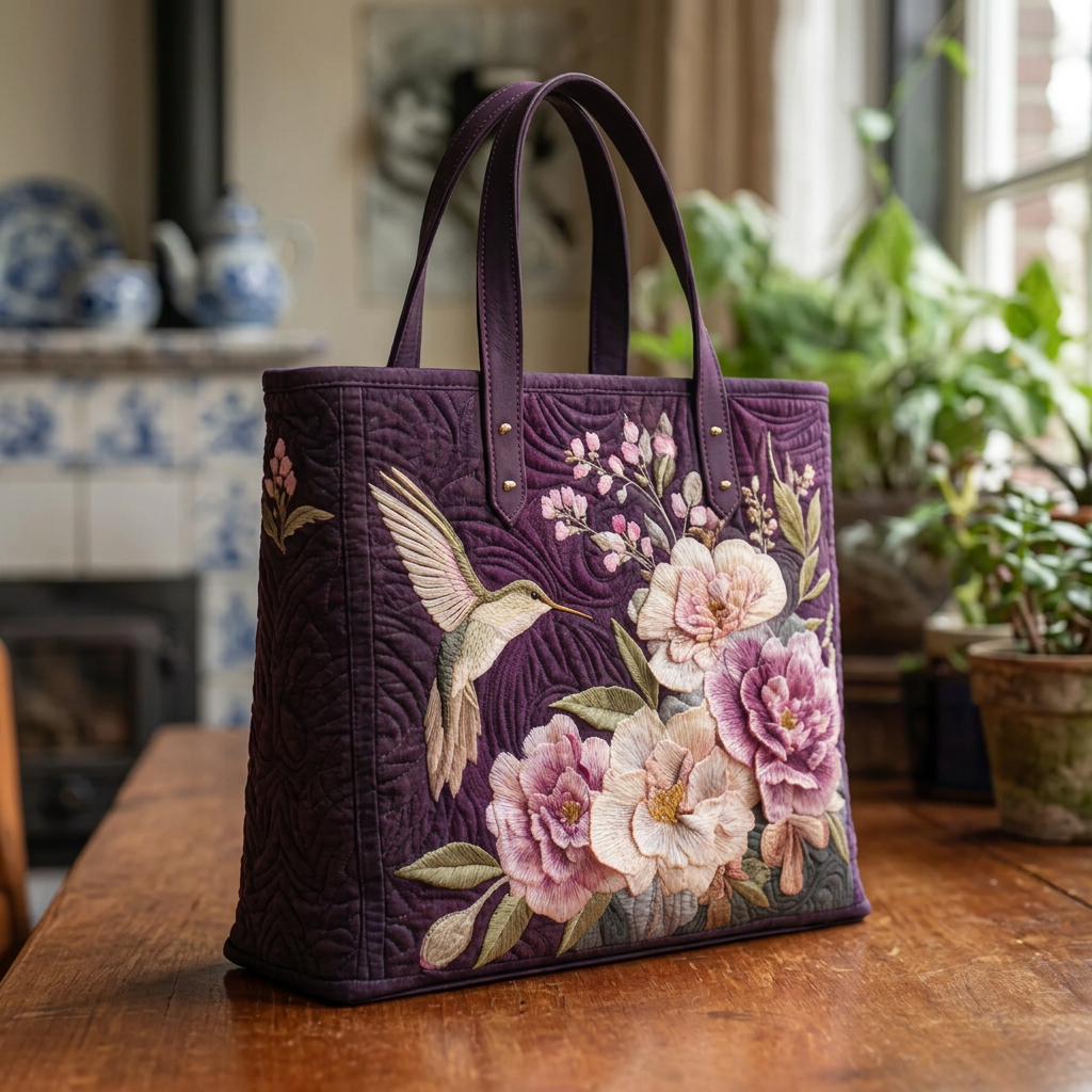 Gewatteerde Ambachtelijke Tas - Kolibries en Orchideeën - afbeelding 3