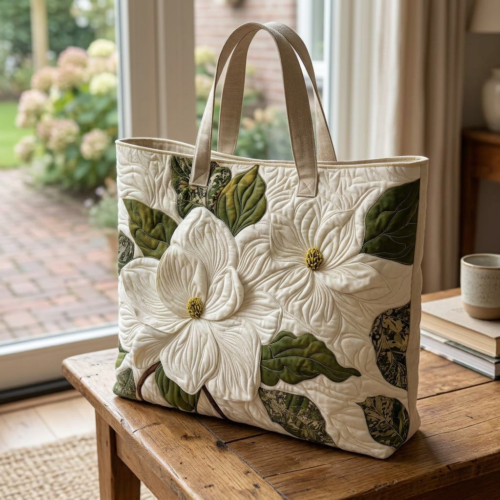 Gewatteerde Ambachtelijke Tas - Elegante Witte Lelies - afbeelding 3