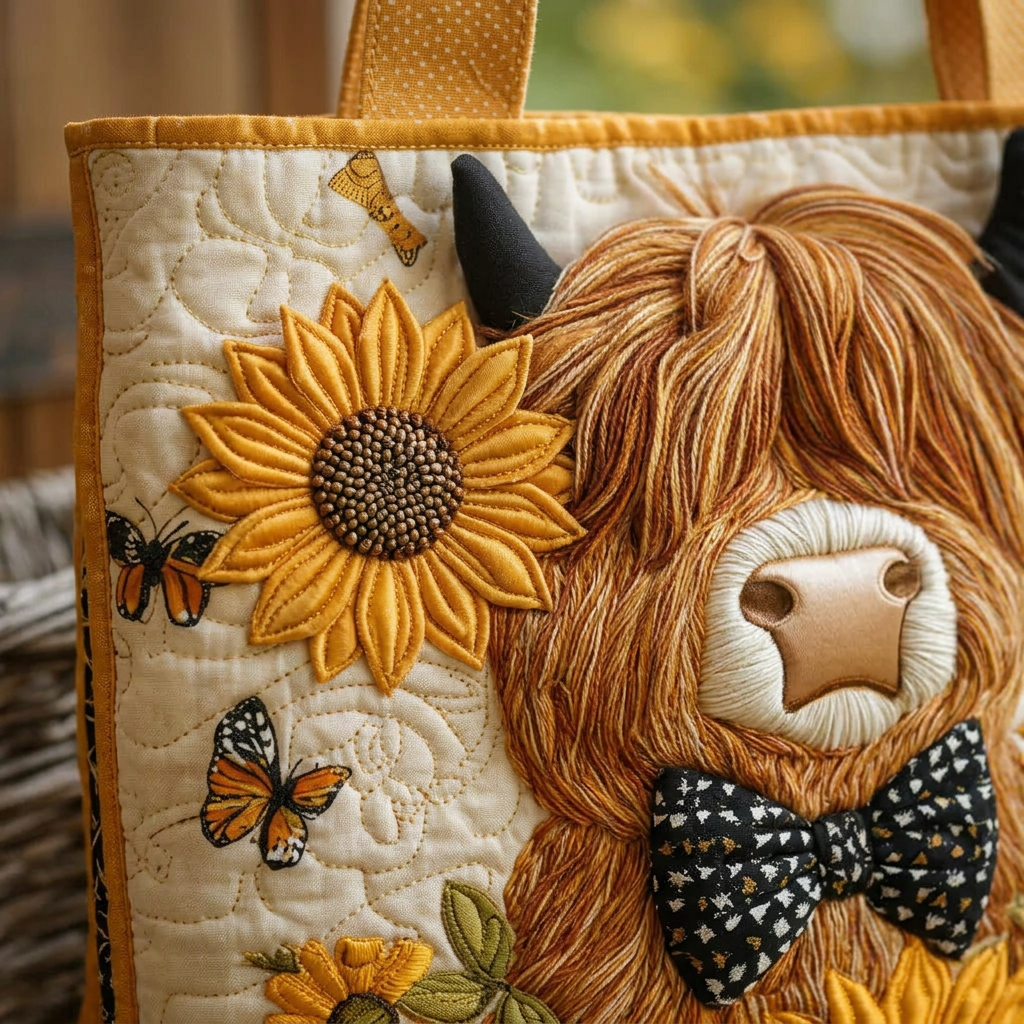 Gewatteerde Tas - Highland Koe met Zonnebloemen - afbeelding 4