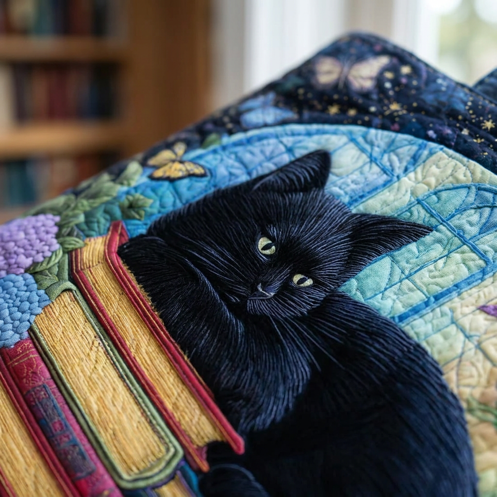 Ambachtelijke Tas - Zwarte Kat op Boeken - afbeelding 3