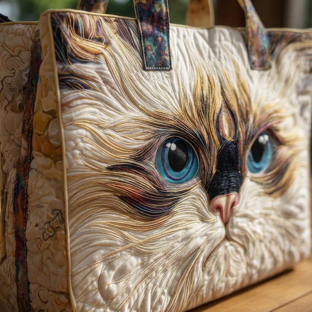 Ambachtelijke Tas - Witte Kat met Blauwe Ogen - afbeelding 3