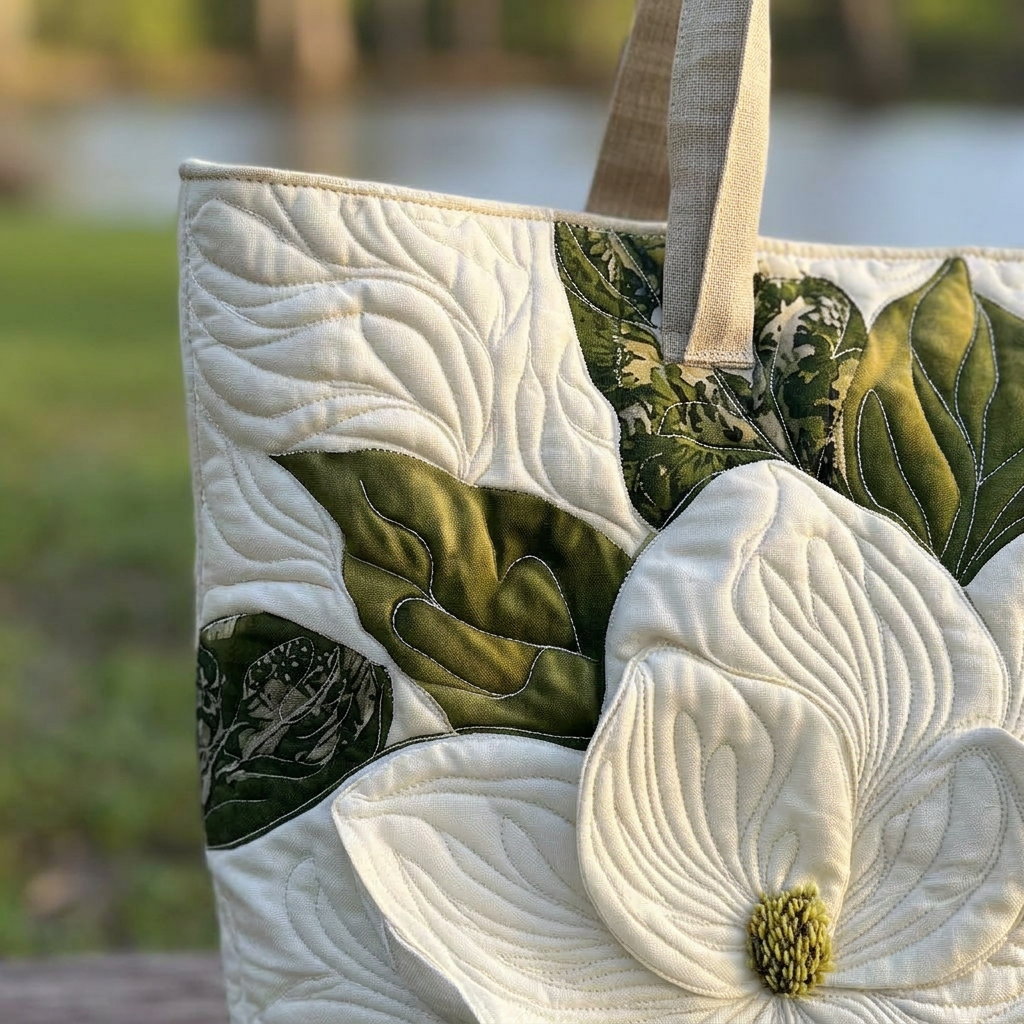 Gewatteerde Ambachtelijke Tas - Elegante Witte Lelies - afbeelding 4