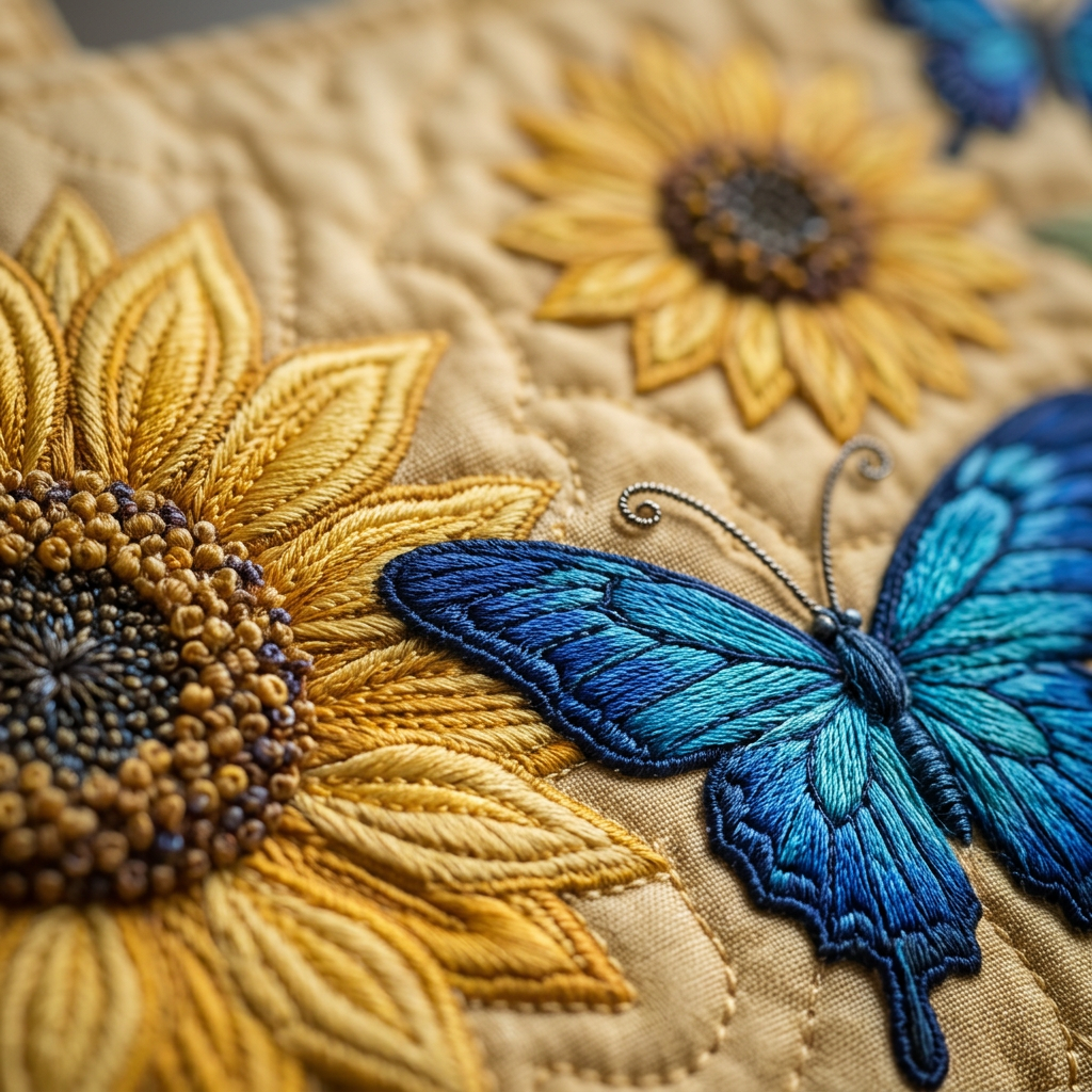 Ambachtelijke Tas - Zonnebloemen en Blauwe Vlinders - afbeelding 3
